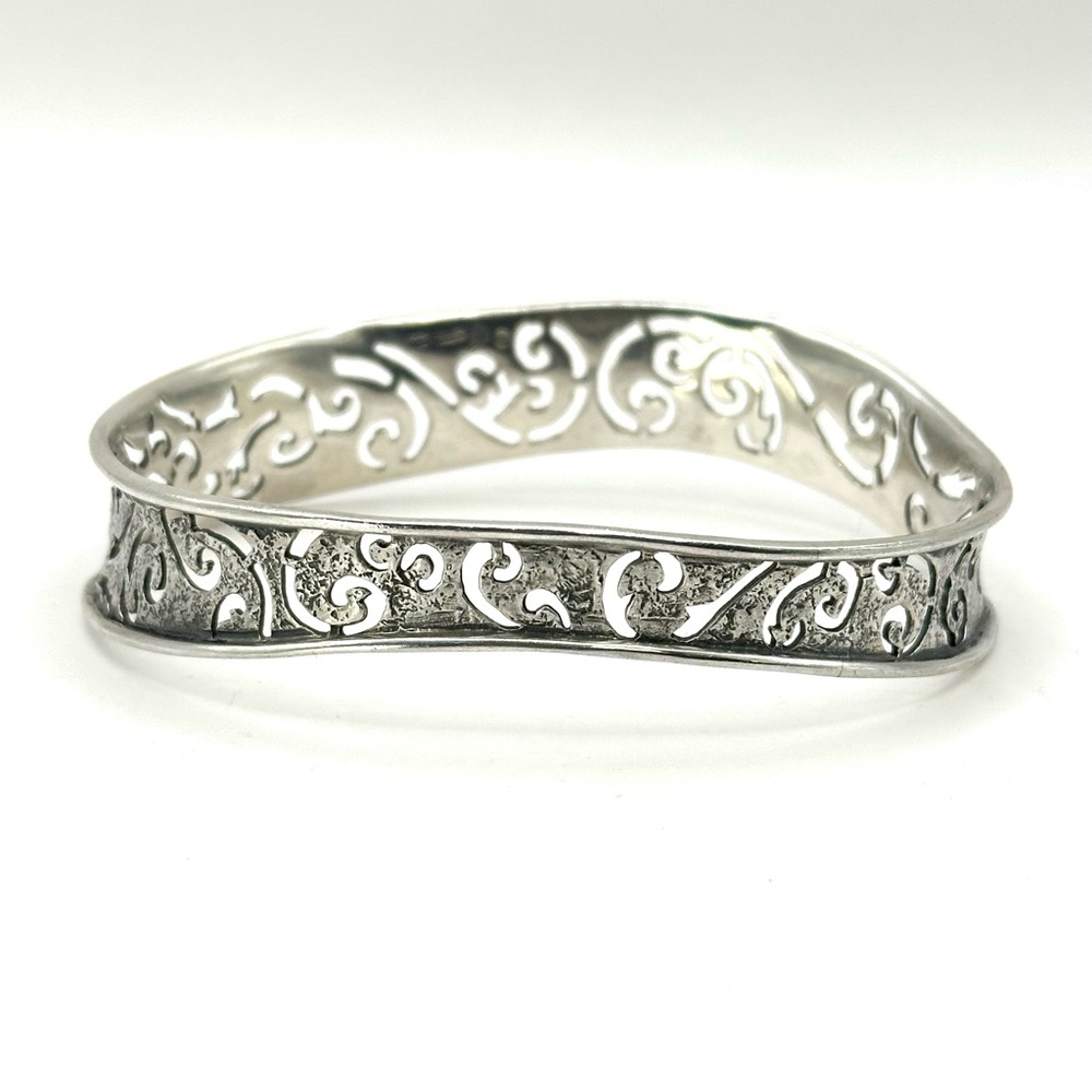 Silpada Retired B2082 Sterling Silver Frosted Cutout Wave Bangle Bracelet